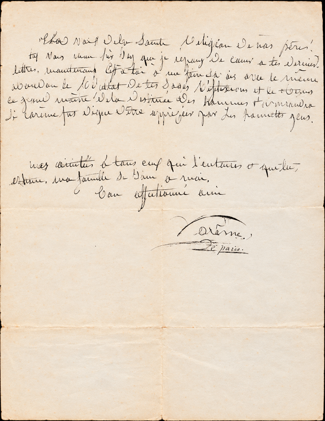 Última página de la carta, con su despedida y firma