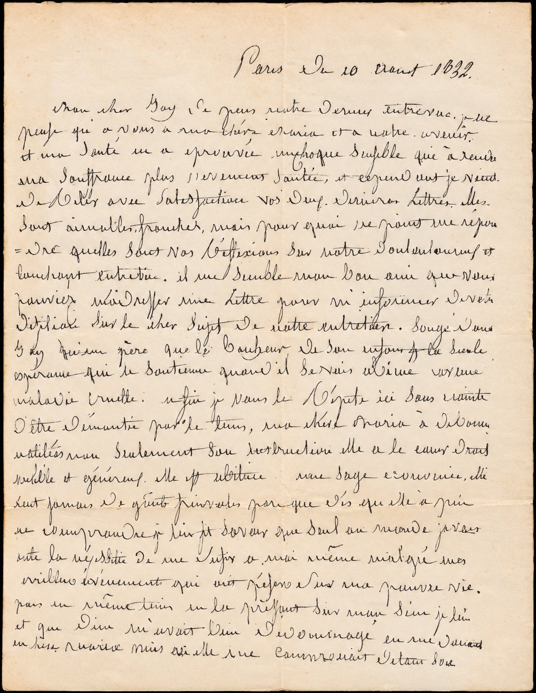 Primera página de la carta familiar fechada en París el 10 de agosto de 1832
