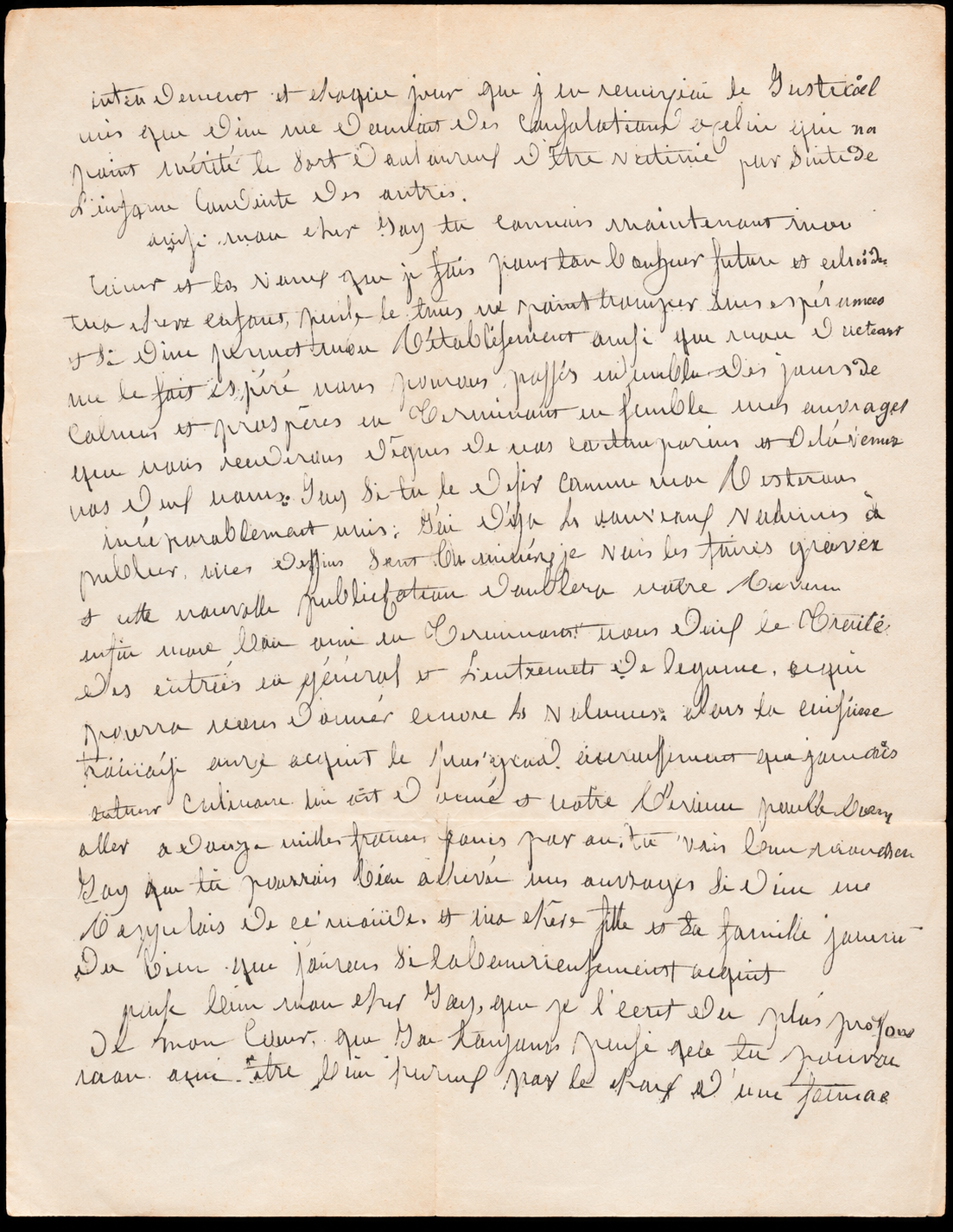 Segunda página de la carta familiar manuscrita